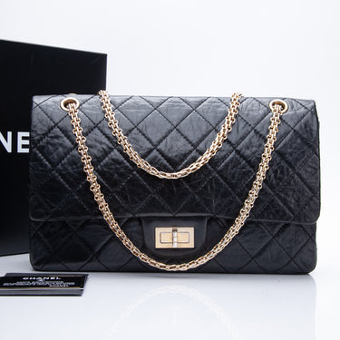 CHANEL Aged Calfskin Quilted 2.55 Reissue Black Anniversary Edition 2005 Maxi Flap