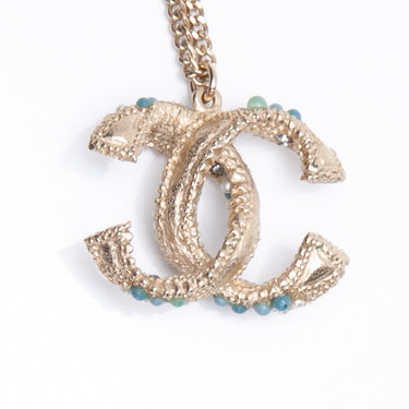 CHANEL CC White Green & Blue Gold Necklace