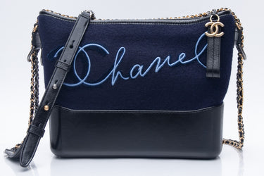 CHANEL Navy Paris Hamburg Felt Gabrielle Hobo Embroidered Wool and Calfskin