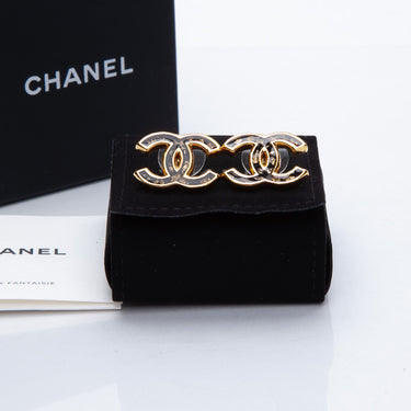 CHANEL CC Logo Black and Gold Earrings