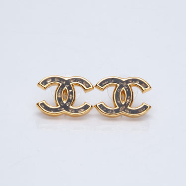 CHANEL CC Logo Black and Gold Earrings