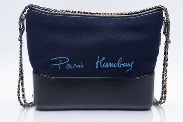 CHANEL Navy Paris Hamburg Felt Gabrielle Hobo Embroidered Wool and Calfskin