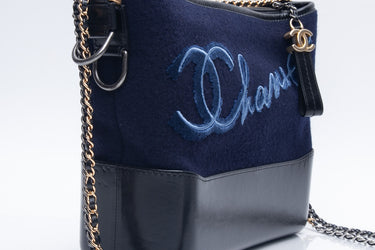 CHANEL Navy Paris Hamburg Felt Gabrielle Hobo Embroidered Wool and Calfskin