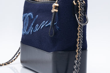 CHANEL Navy Paris Hamburg Felt Gabrielle Hobo Embroidered Wool and Calfskin