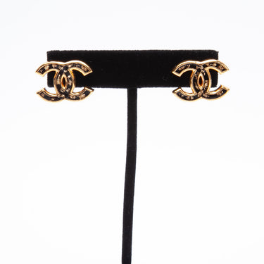 CHANEL CC Logo Black and Gold Earrings