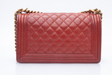 CHANEL Dark Orange Caviar Quilted Medium Boy Flap Bag