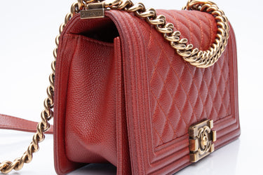 CHANEL Dark Orange Caviar Quilted Medium Boy Flap Bag