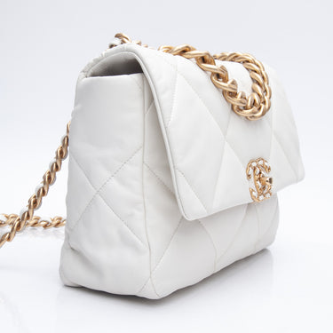 CHANEL 19 Flap Bag Quilted Lambskin White Large