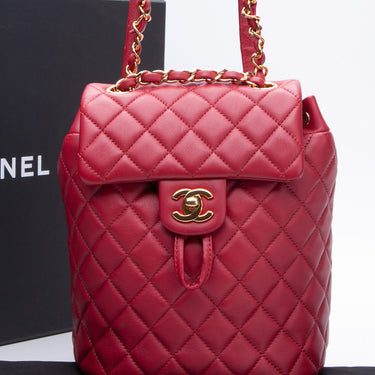 CHANEL Calfskin Quilted Mini Urban Spirit Backpack Red