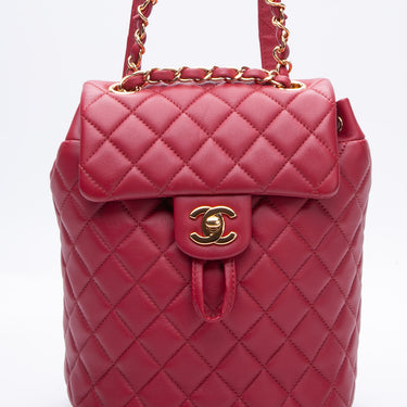 CHANEL Calfskin Quilted Mini Urban Spirit Backpack Red