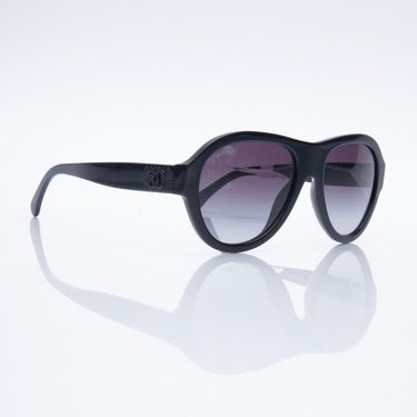 CHANEL Pilot Acetate and Strass Black Frame Sunglasses