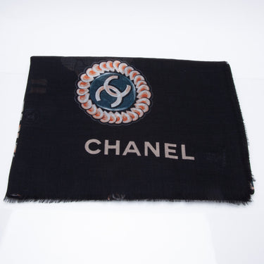 CHANEL Hearts Black and Red Large Cashmere Shawl (New)