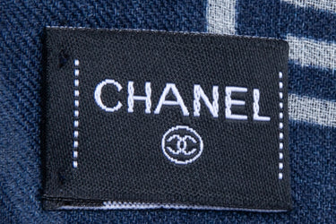 CHANEL CC Cashmere Navy Blue & Grey Shawl (New)