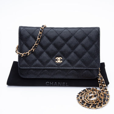 CHANEL Black Caviar Quilted Wallet On Chain WOC