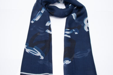 CHANEL CC Cashmere Navy Blue & Grey Shawl (New)