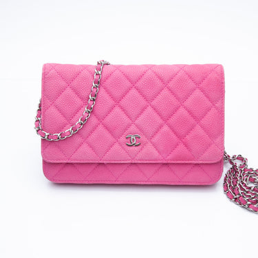 CHANEL Matte Pink Caviar Quilted Wallet On Chain WOC