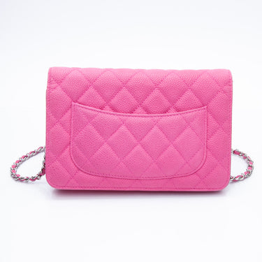 CHANEL Matte Pink Caviar Quilted Wallet On Chain WOC