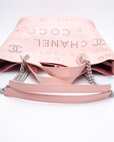 CHANEL Calfskin Tweed Small Logo Eyelets Shopping Tote Pink 1268127