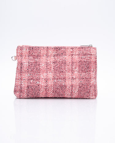 Chanel Calfskin Tweed Pink Logo Eyelets Shopping Tote