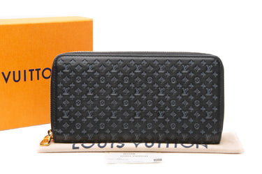 LOUIS VUITTON Black Calfskin Nanogram Embossed Zippy Wallet