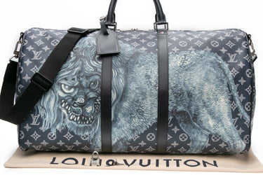 LOUIS VUITTON Navy Blue Chapman Brothers Lion Weekend Keepall Bandoulière 55