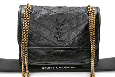 SAINT LAURENT Black Baby Niki Crinkled Leather Crossbody Bag
