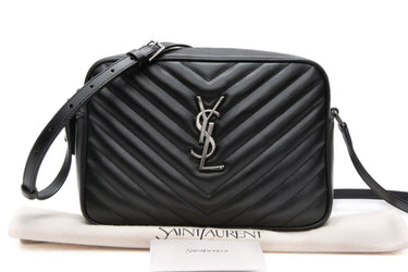 SAINT LAURENT Black Lou Quilted Camera Crossbody Bag
