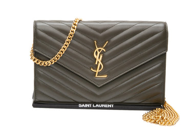 SAINT LAURENT Light Musk Cassandre Chain Wallet in Lambskin