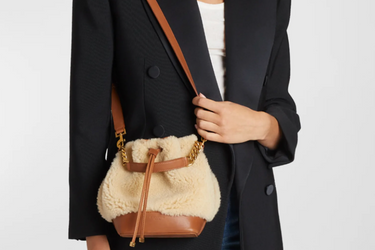 SAINT LAURENT Natural Beige Shearling Calfskin Small Emmanuelle Bucket Bag