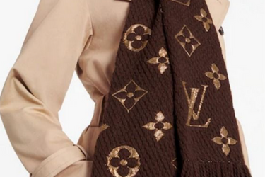 LOUIS VUITTON Brown Shine Wool Silk Metalized Fiber Logomania Scarf (New)