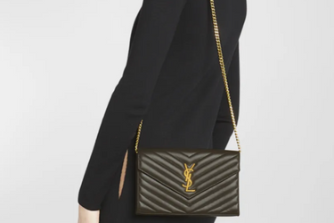 SAINT LAURENT Light Musk Cassandre Chain Wallet in Lambskin