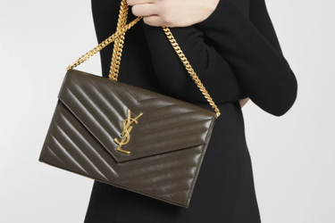 SAINT LAURENT Light Musk Cassandre Chain Wallet in Lambskin