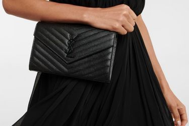 SAINT LAURENT Black on Black Cassandre Matelasse Envelope Chain Wallet