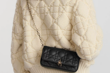 DIOR Black Lambskin Cannage Dior Talk Phone Pouch on Chain (New)