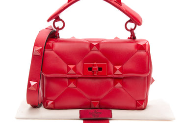 VALENTINO GARAVANI Red Lambskin Roman Stud Bag