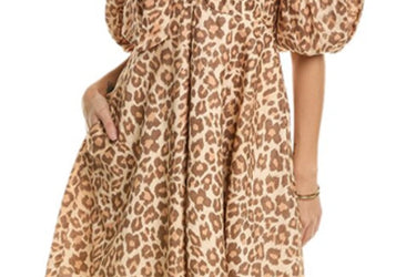 ZIMMERMANN Toffee Leopard Tie Neck Mini Dress Size 2 (New)