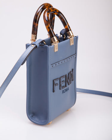 FENDI Fendace Mini Sunshine Shopper Tote Bag in Calfskin & Plexiglass Brown  Gold