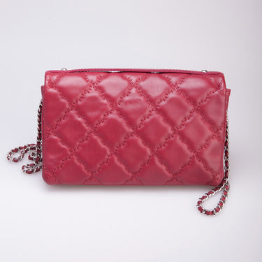 CHANEL Calfskin Quilted Double Stitch Crossbody Bag Red