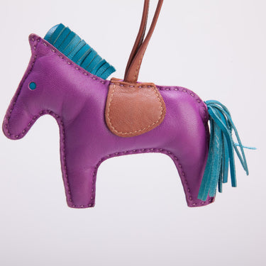 HERMES Milo Lambskin Grigri Rodeo Horse Bag Charm MM Anemone Bleu Izmir