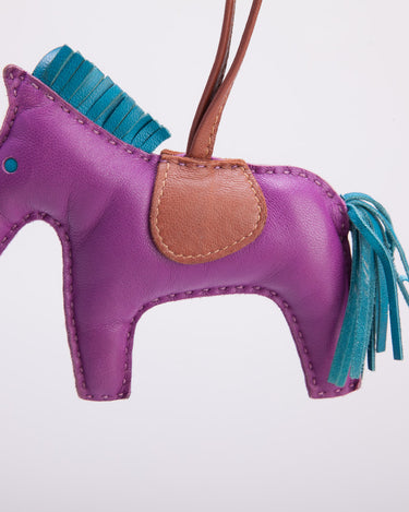 Hermes Rodeo Lambskin Leather Horse Bag Charm Blue