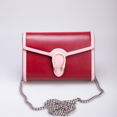 GUCCI Calfskin Mini Dionysus Chain Crossbody Bag Red Pink (New)