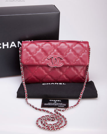 Chanel Calfskin Quilted Double Stitch Crossbody Bag Red