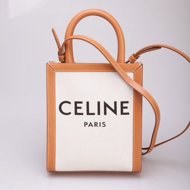 Celine Tan Logo Canvas and Leather Mini Vertical Cabas Tote Celine