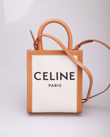 Luggage Céline Celine Natural Canvas & Tan Calfskin Mini Vertical