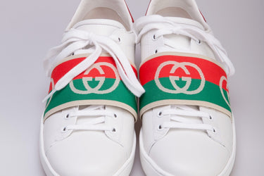 Gucci Womens Ace Elastic Web 'Interlocking G - White Red Green Sneakers Size 39.5