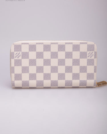 LOUIS VUITTON Long Zippy Wallet Purse Damier Azur Leather White N60019  02MY490