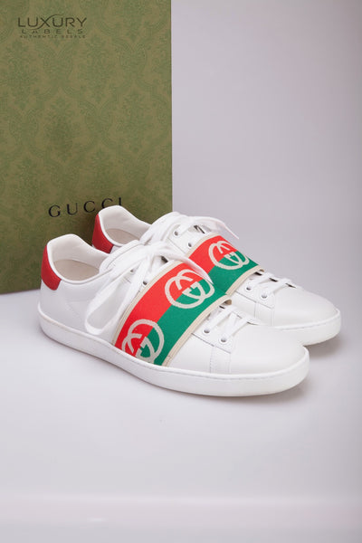 Gucci Womens Ace Elastic Web 'Interlocking G - White Red Green