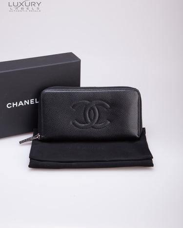 CHANEL Caviar Quilted Crystal CC Wallet On Chain WOC Black 1249907   FASHIONPHILE