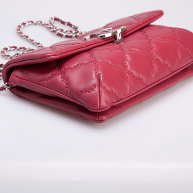 CHANEL Calfskin Quilted Double Stitch Crossbody Bag Red