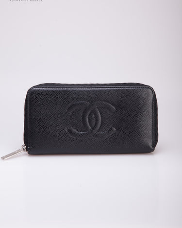 Chanel Chanel Classic Zip Around Coin Purse Card Holder Wallet Black Caviar  Gold Hardware